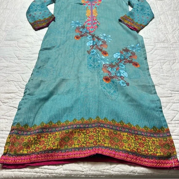Embroidered Floral Kurta Dress | Boho Festival Tunic · Artisan Teal - Picture 11 of 13